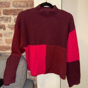 BP Burgundy and Red Colorblock Turtleneck Sweater
